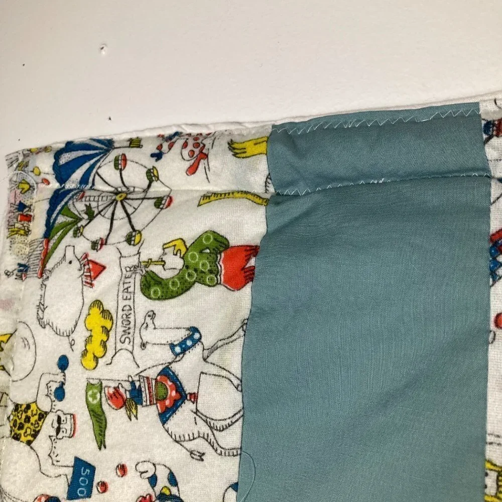 Handmade Hand Tied Baby Quilt Circus Peanuts Elephant‎ Balloons Stripes Green 36